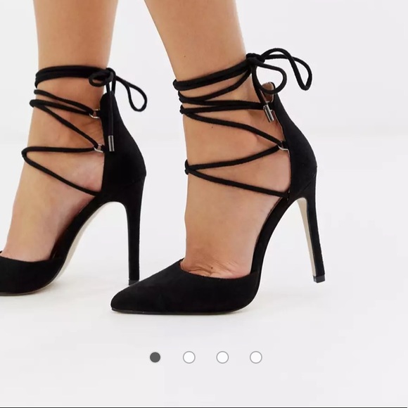 public desire classy black tie up heeled shoes